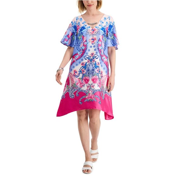 Jm Collection Women's Printed Swing Dress, Fuscia Tulipan - Picture 1 of 11